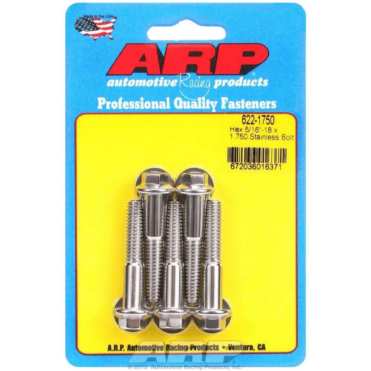 ARP Bolt, 5/16"18 Thread, 1.750" Length, Hex Head, Stainless, Polished
