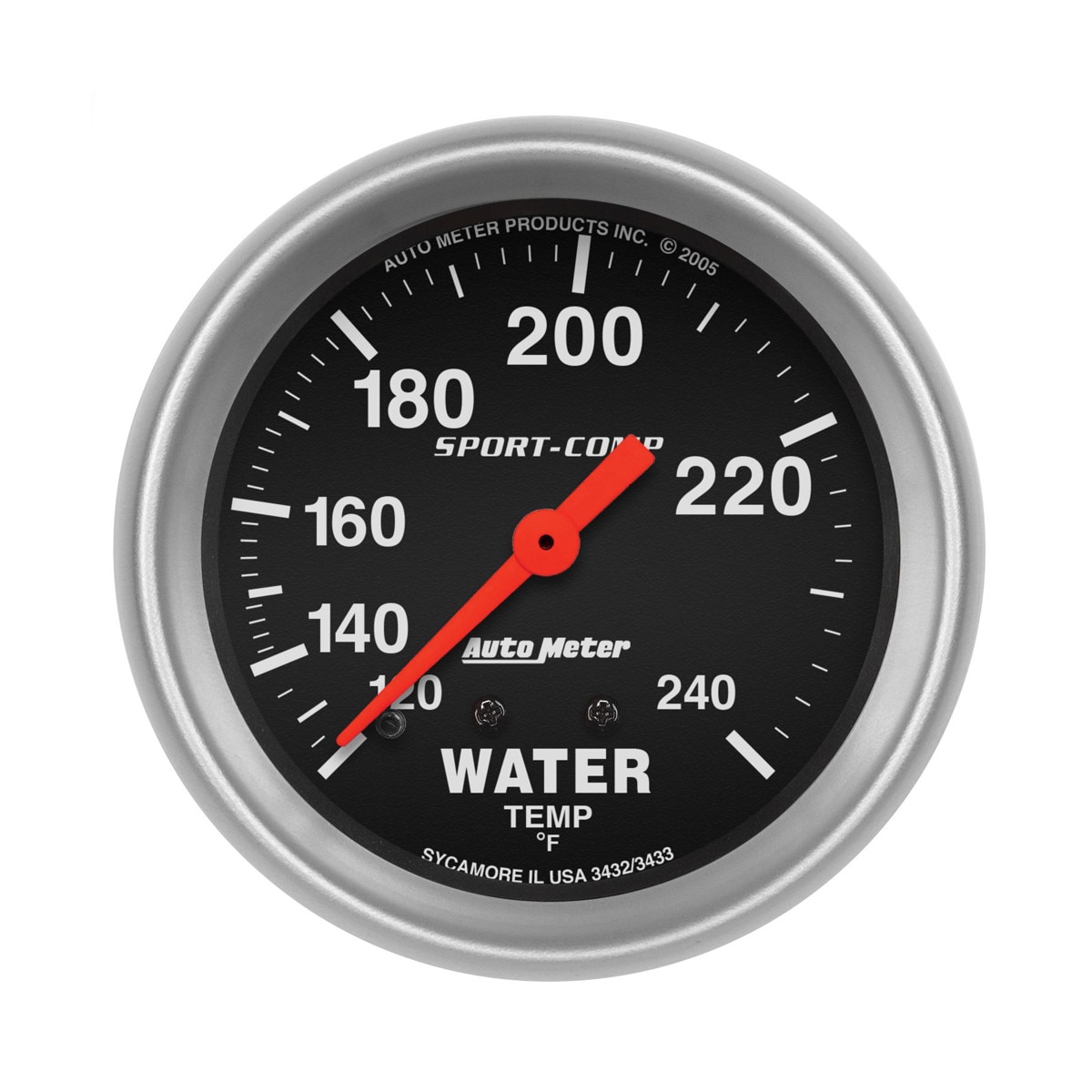 Autometer Gauge Water Temp Sport-Comp 120-240Â°F 2-5/8in Mechanical Black Face Silver Bezel