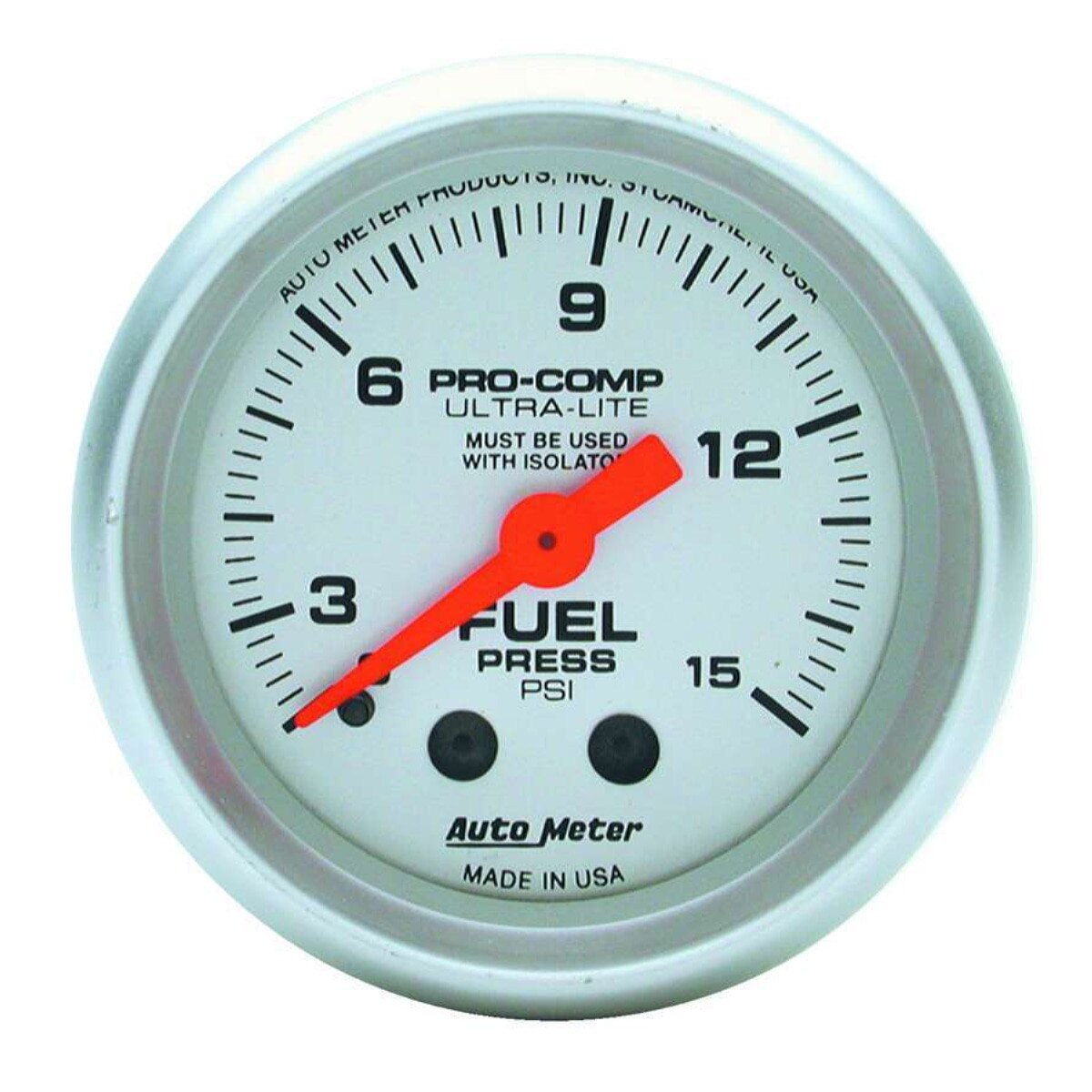 Autometer Gauge Fuel Pressure Ultra-Lite 0-15 PSI 2-1/16in Mechanical Silver Face Silver Bezel