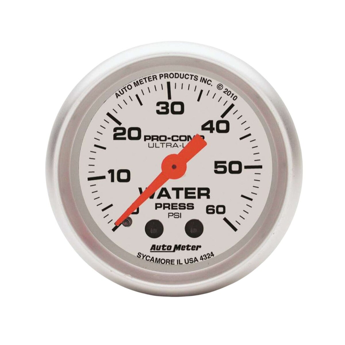 Autometer Gauge Water Pressure Ultra-Lite 0-60 PSI 2-1/16in Mechanical Silver Face Silver Bezel