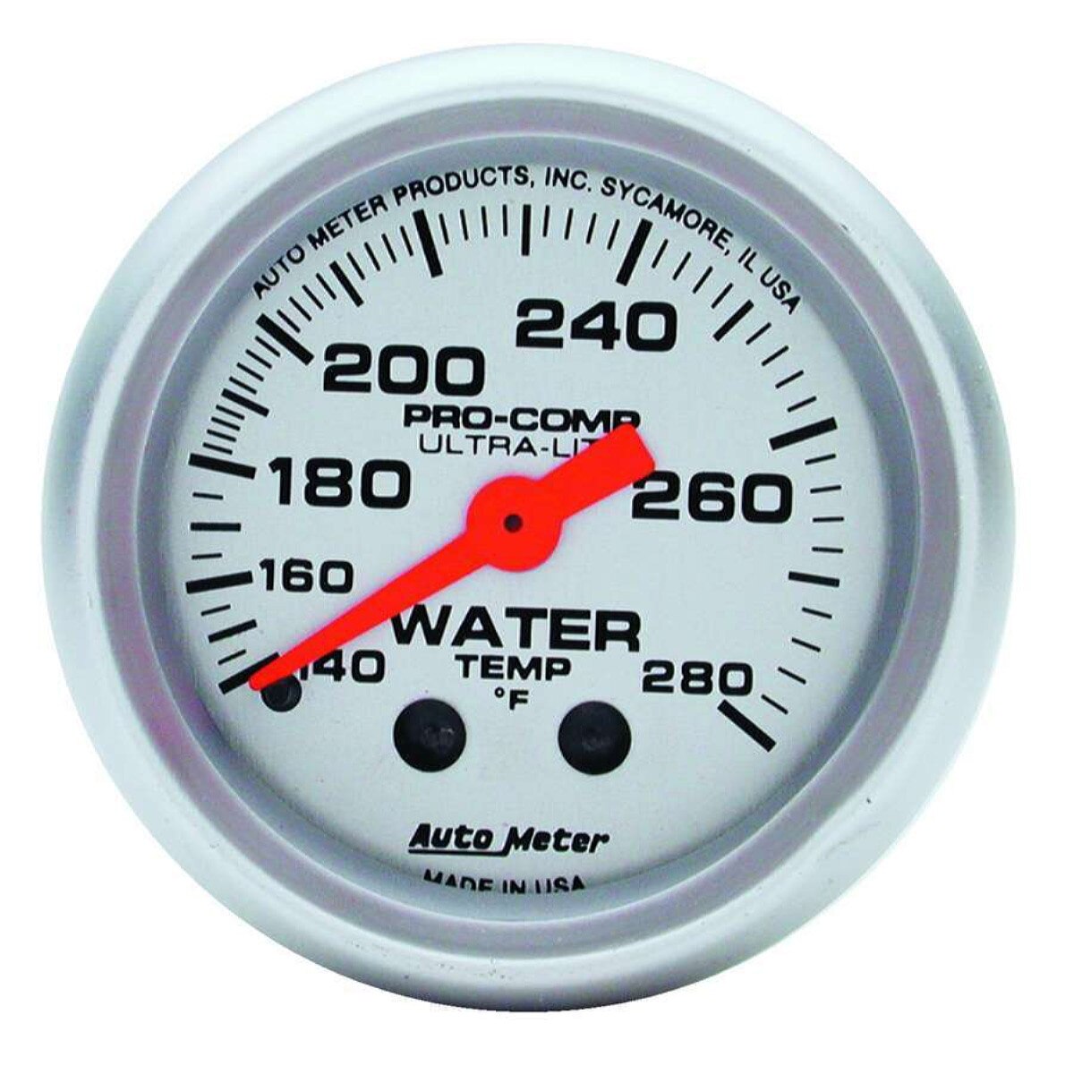 Autometer Gauge Water Temp Ultra-Lite 140-280°F 2-1/16in Mechanical Silver Face Silver Bezel