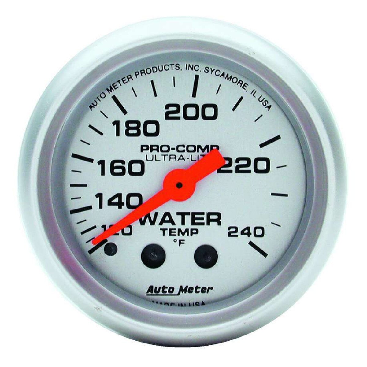 Autometer Gauge Water Temp Ultra-Lite 120-240°F 2-1/16in Mechanical Silver Face Silver Bezel