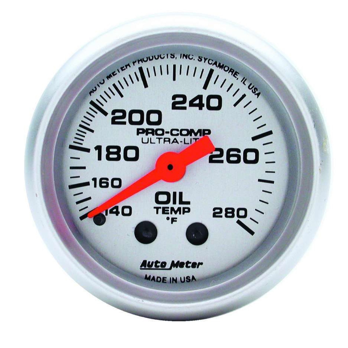 Autometer Gauge Oil Temp Ultra-Lite 140-280°F 2-1/16in Mechanical Silver Face Silver Bezel