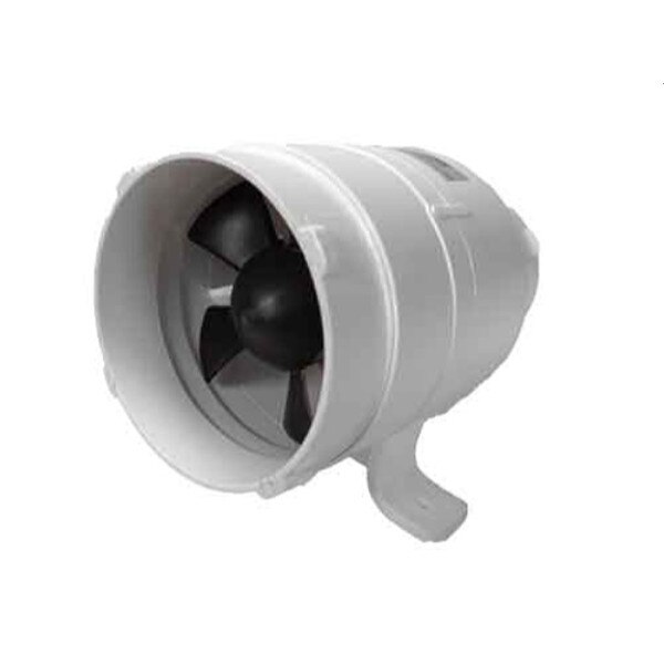 Detmar Duct Blower, In-Line, 4.000 Intake, 3.000 Exhaust, 6.500 Length, 160 CFM, Plastic, White