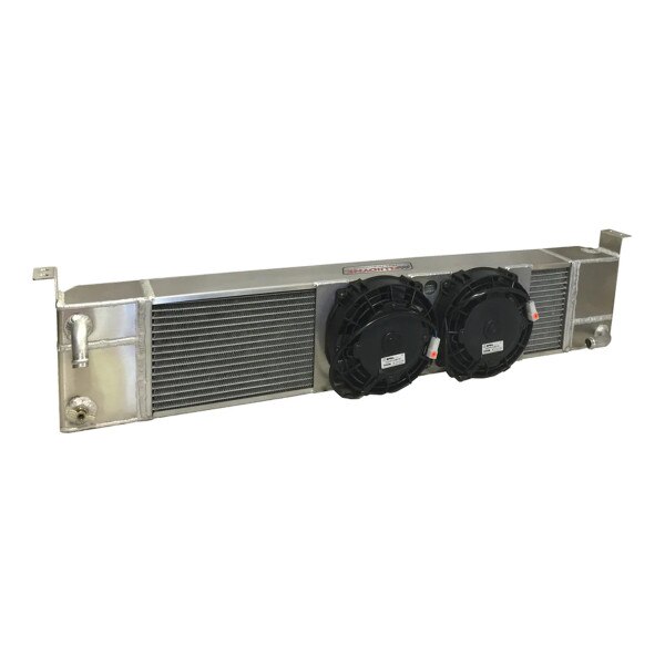 Fluidyne heat exchanger and fan combo, triple pass 5-row, 6x29, fits 2009-15 Cadillac CTS-V.