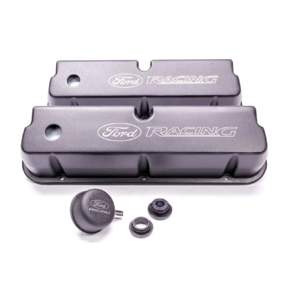 Ford Performance Valve Covers, Tall Aluminum Black, Ford Racing Logo, Small Block Ford Pair, Baffled Oil Fill Cap