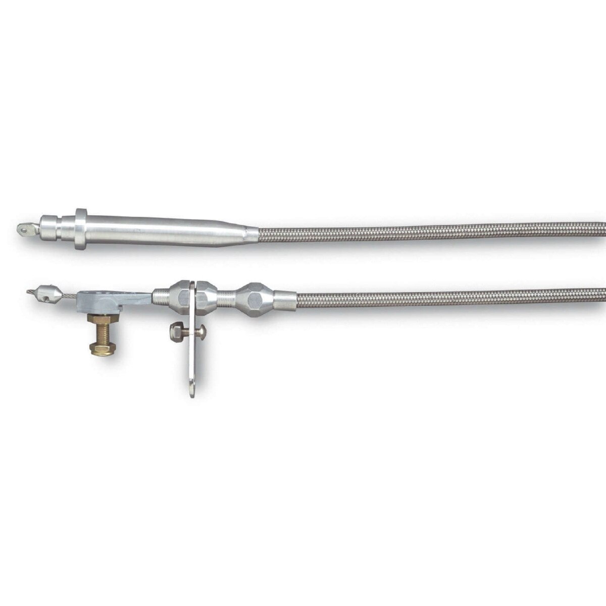 Lokar Kickdown Cable, Hi-Tech, Adjustable Length, Braided Stainless Housing, Aluminum, Natural, TH350