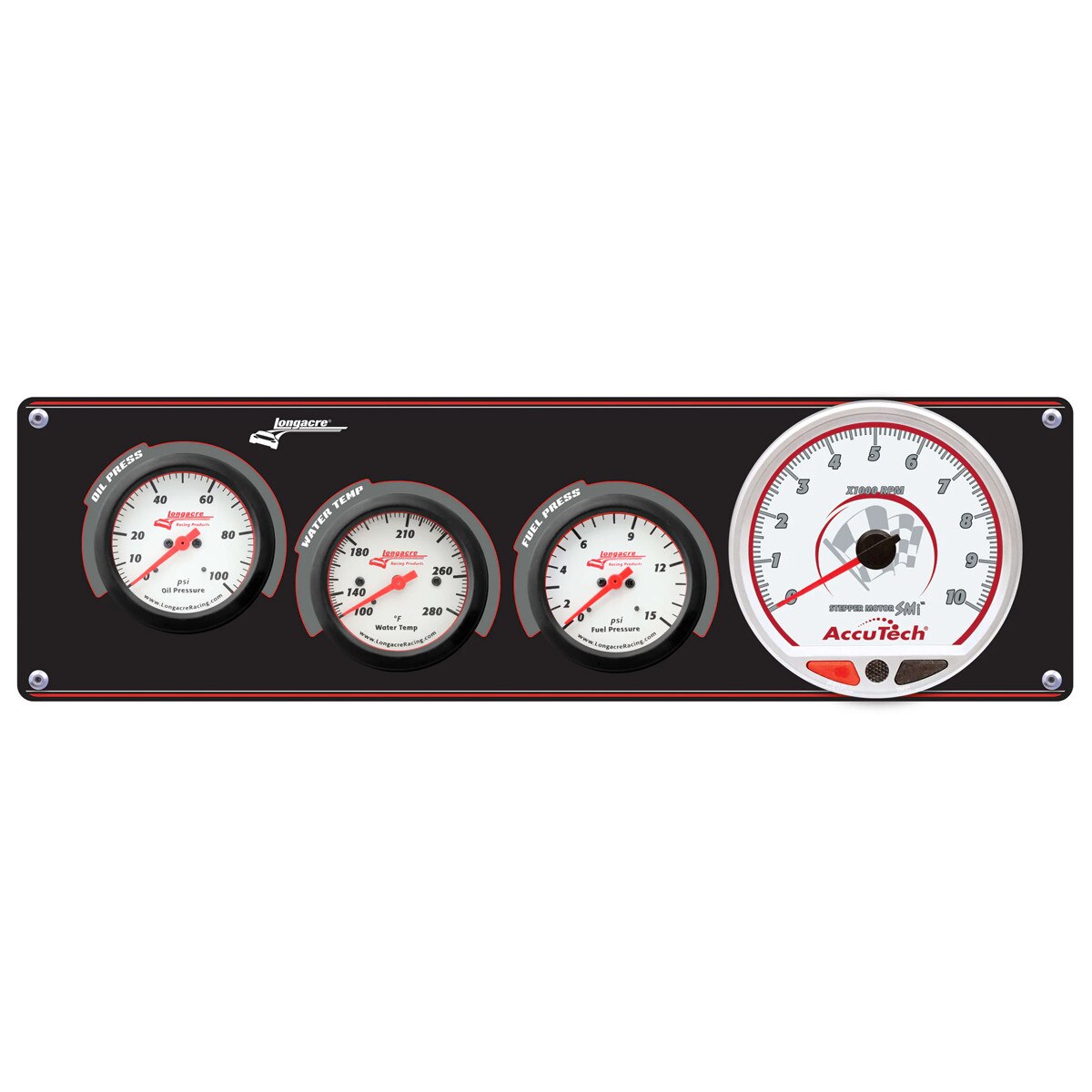 Longacre Gauge Panel Assembly Kit, Sportsman Elite, Analog, White Face (FP - OP - Tach - WT)
