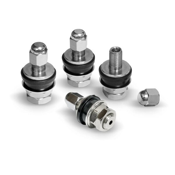 Longacre Valve Stem, Low Profile Bolt-On, 5/8in Rim Hole, Brass Natural, Set of 4