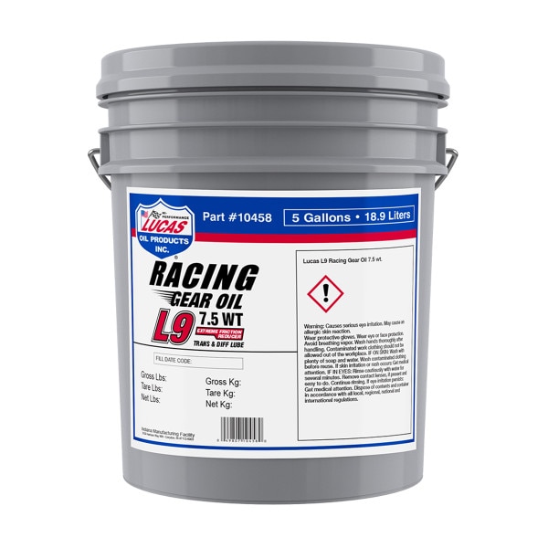 Lucas Gear Oil, Racing, L9, Synthetic, 7.5W, 5 Gallon