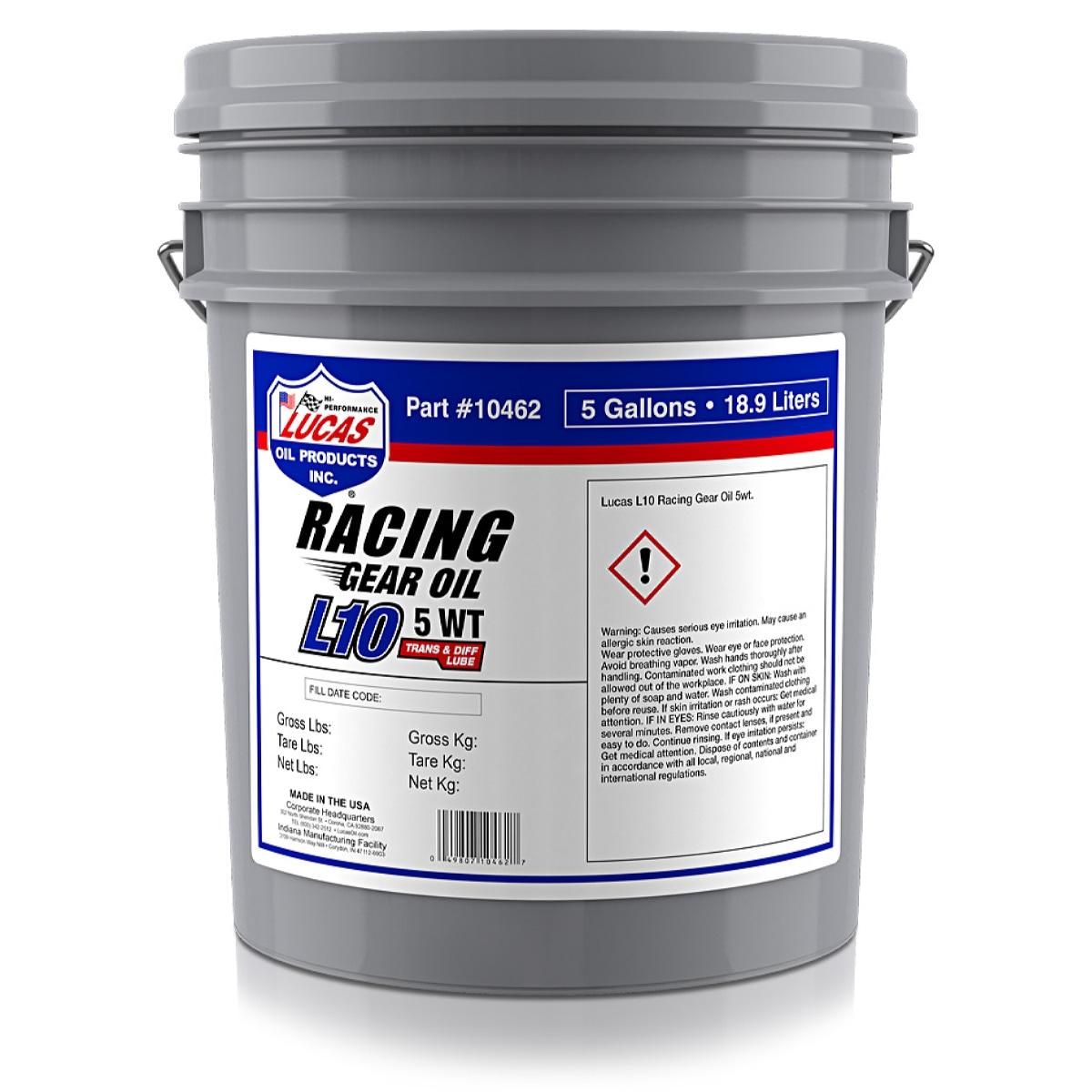 Lucas Oil Gear Oil, Racing, L10, Synthetic, 5W, 5 Gallon