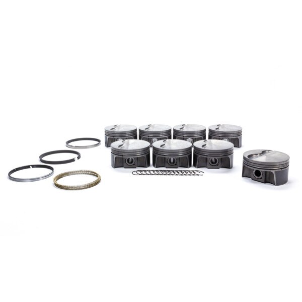 Mahle Piston & Ring Set, PowerPak Series, Flat Top Forged, 3.908in Bore, 4.0cc, GM LS-Series, Set of 8