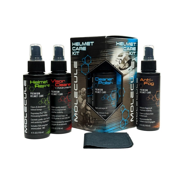 Molecule Helmet Cleaning Kit (4 oz. Cleaner & Polish / 4 oz. Anti-Fog / 4 oz. Fabric Refresher / 4 oz. Rain Repel Included)