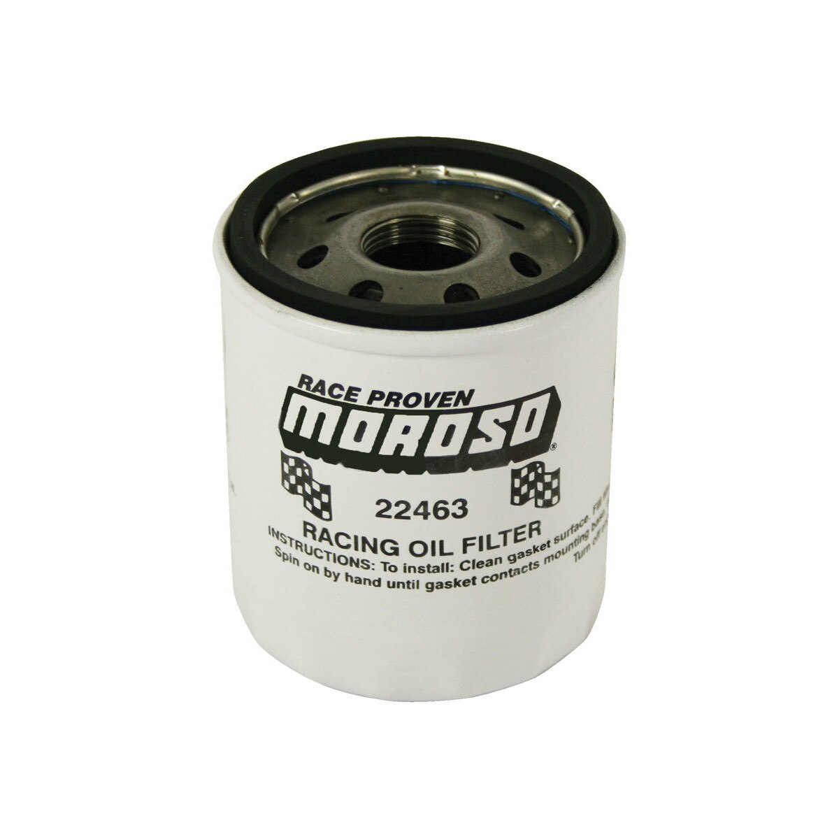 Moroso Oil Filter, Canister, Screw-On, 3.500 Tall, M22 x 1.50 Thread, Steel, White (Ford Modular / GM LS-Series)