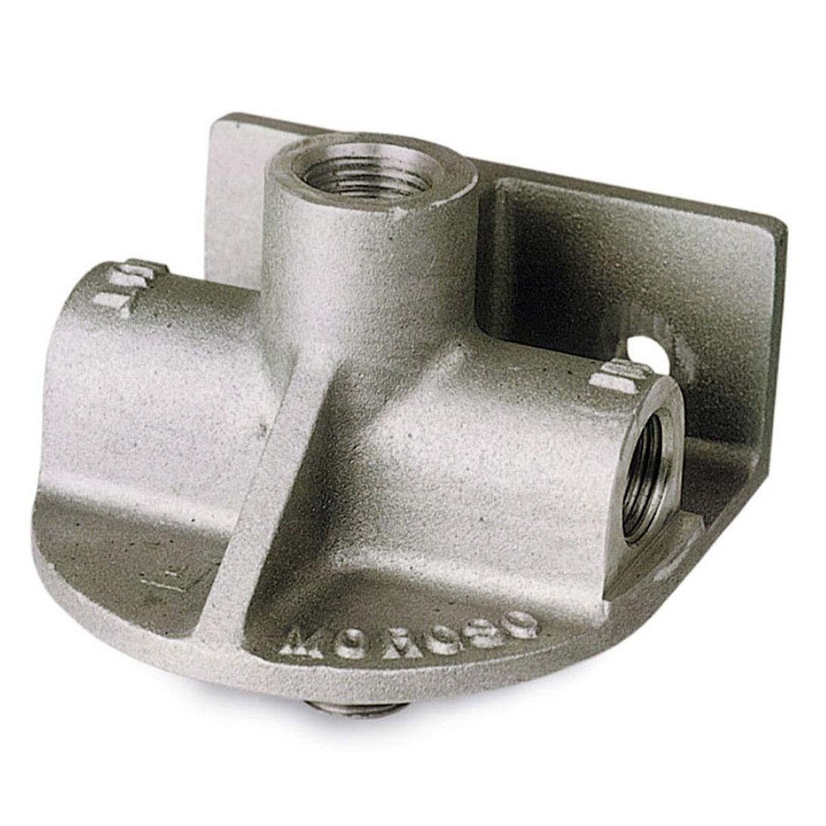 Moroso Oil Filter Mount, 1/2in NPT Female Ports, Aluminum Natural, Chevy Style Filter