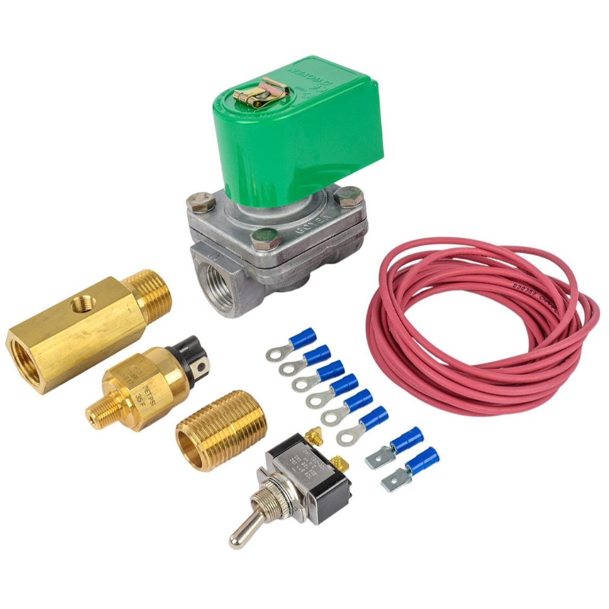 Moroso Oil Accumulator Shutoff Valve Kit, 12V Pressure Control 35-40 PSI, 1/2in NPT Ports, Fittings Switch Wiring Included