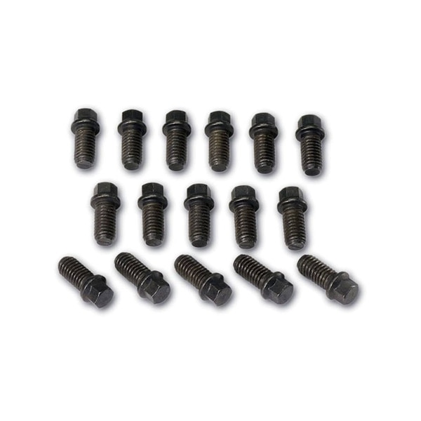 Moroso Header Bolt Kit, 3/8 Thread, 0.750 Length, Hex Head, Steel, Black Oxide, Set of 16