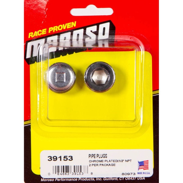 Moroso Plug, 1/2 NPT, Allen Head, Steel, Chrome, Pair