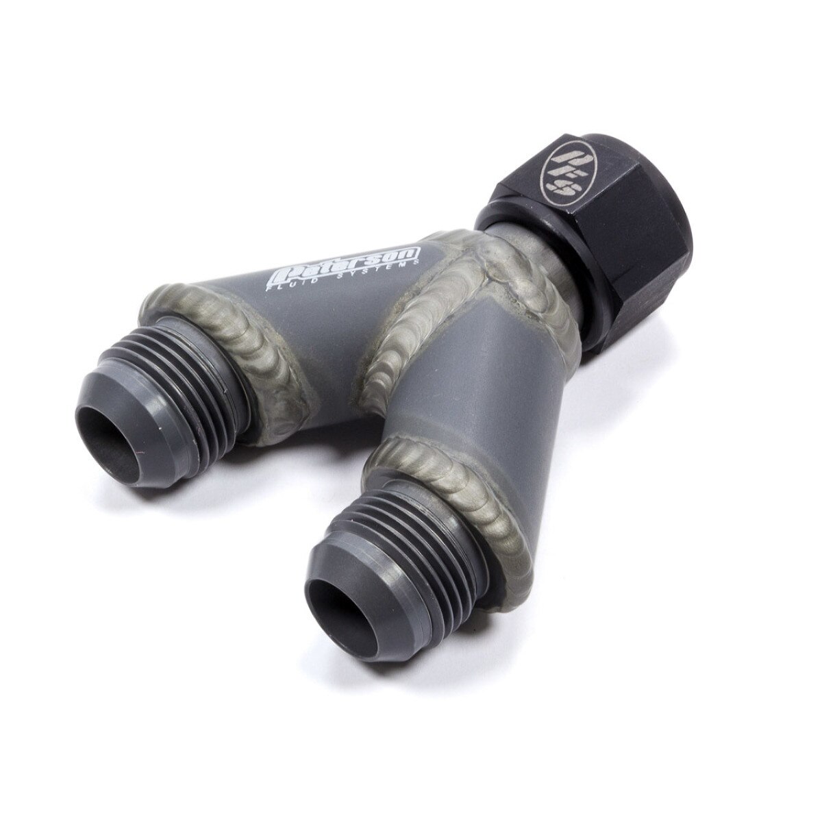 Peterson Fluid Systems Y-Block Fitting, Single 12 AN Female Inlet, Dual 12 AN Male Outlet, Aluminum