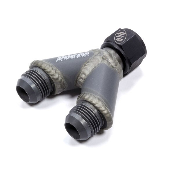 Peterson Fluid Systems Y-Block Fitting, Single 12 AN Female Inlet, Dual 12 AN Male Outlet, Aluminum