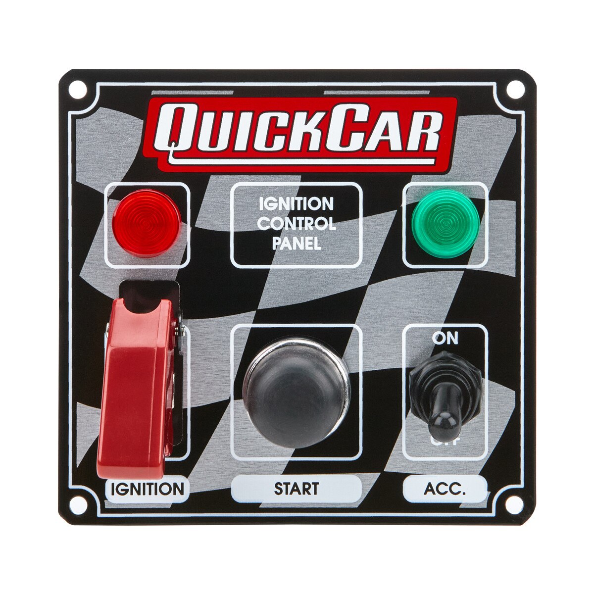 Quickcar ignition panel 4.625 x 4.375 checkered with safety toggle toggle and momentary /
