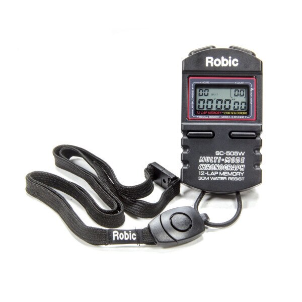 Robic Stopwatch, Digital, Multi-Mode Chronograph, 12-Lap Memory, 1/100 Second, 30M Water Resistant, Black
