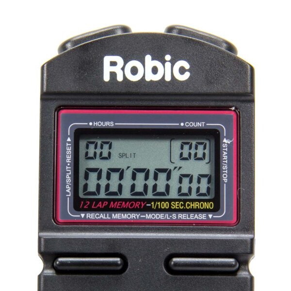 Robic Stopwatch, Digital, Multi-Mode Chronograph, 12-Lap Memory, 1/100 Second, 30M Water Resistant, Black