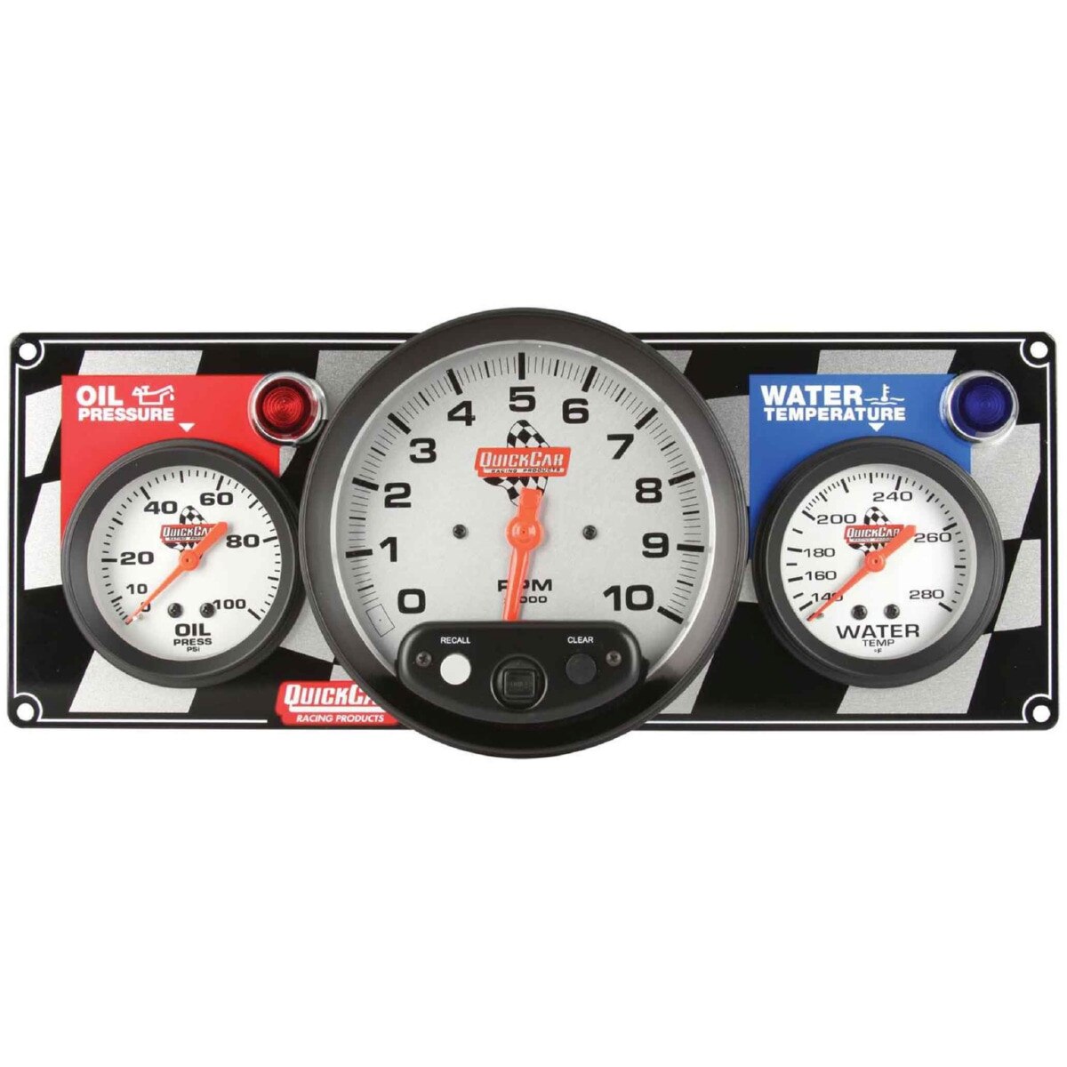 Quickcar Gauge Panel Assembly Kit, Silver Face, Warning Light (OP - Tachometer - WT)