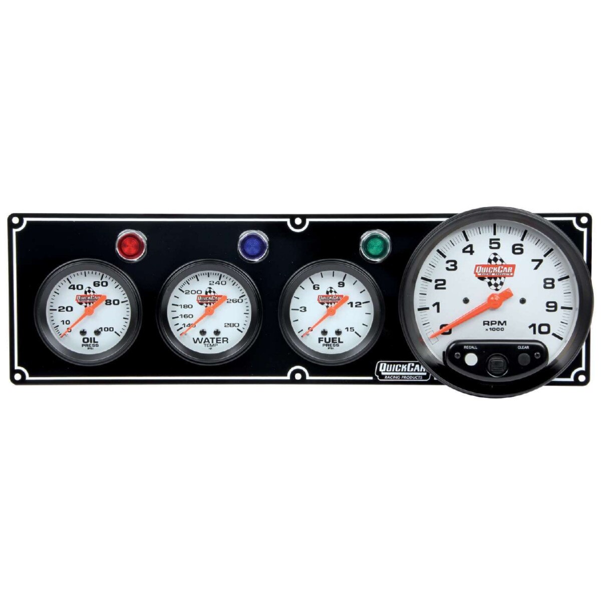Quickcar Gauge Panel Assembly Kit, Silver Face, Warning Light (FP - OP - Tachometer - WT)