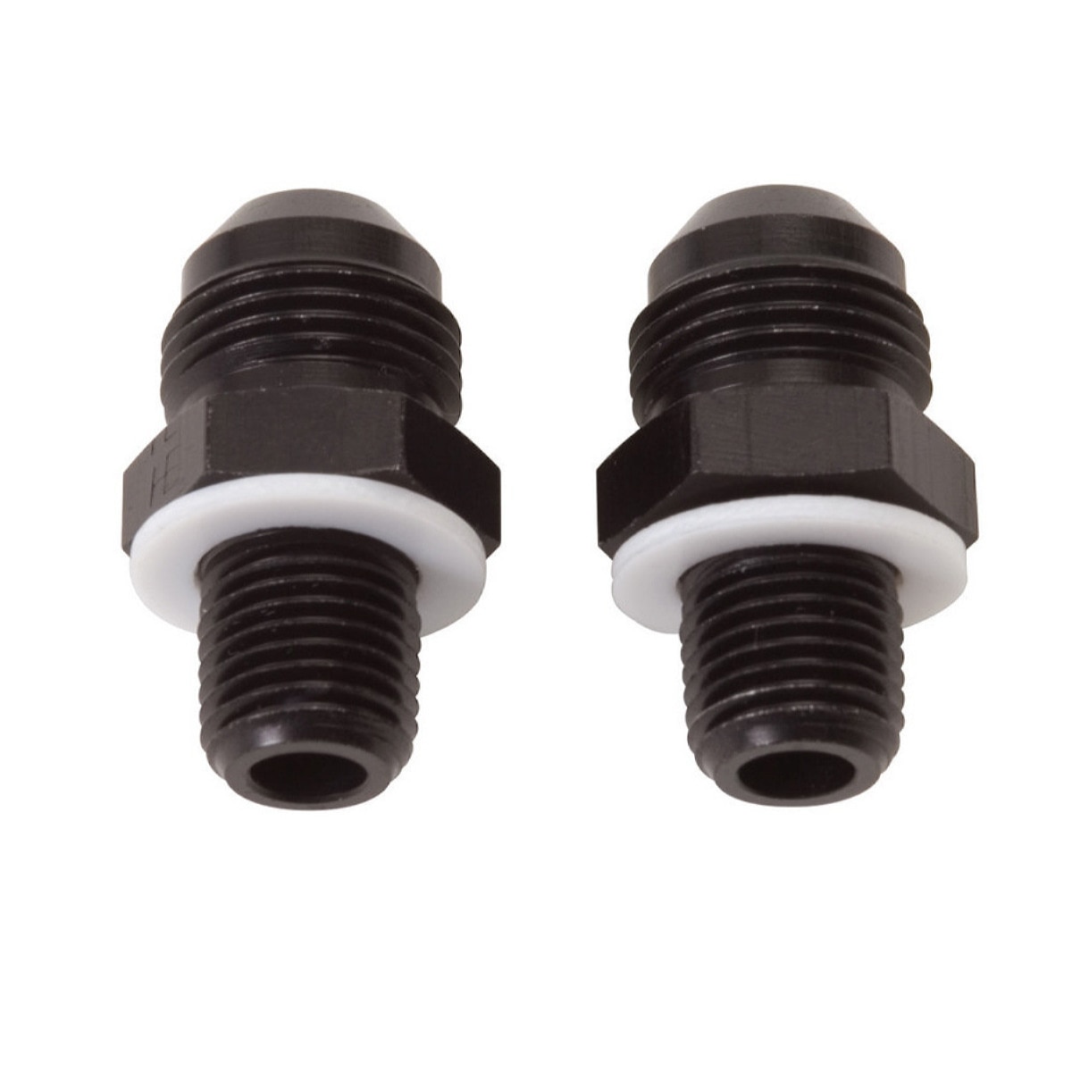 Russell Transmission Cooler Lines to Case Fittings, #6 AN to 1/4 NPSM Straight Thread, Black, Pair